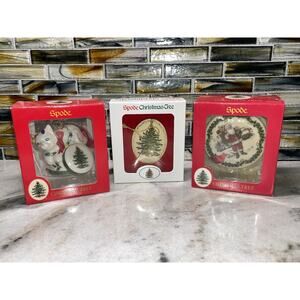 3 Spode Christmas Tree Ornament Ornaments Cat Santa Claus 1999 Tree In Boxes